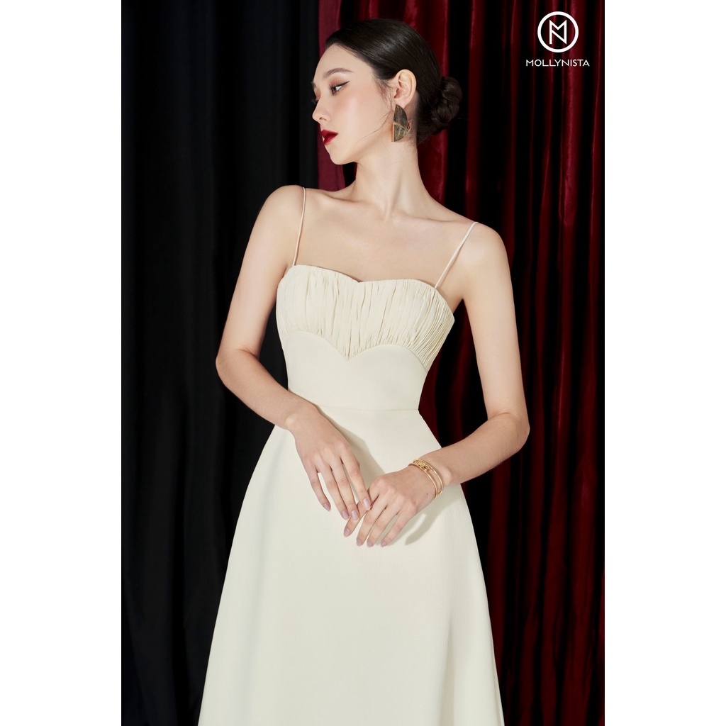 MOLLYNISTA  Đầm thiết kế Hearty cúp tim xếp nhún cao cấp quyến rũ nữ tính cao cấp đi chơi đi tiệc gợi cảm