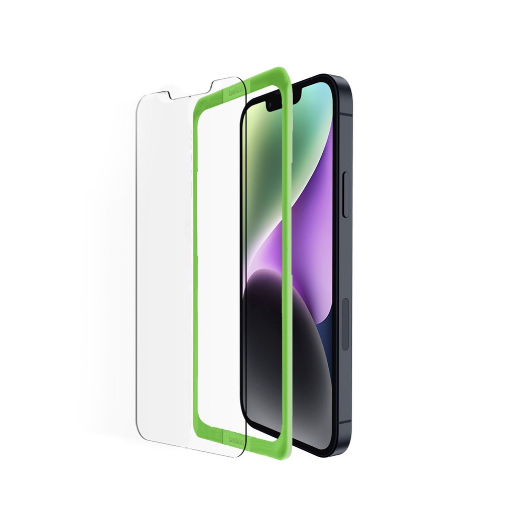 Combo 2 miếng dán màn hình SCREENFORCE™ TemperedGlass Belkin có khung dán cho iPhone 14/13