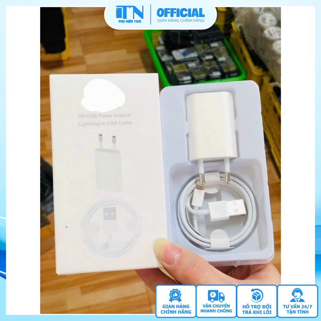 Sạc IP 5W Củ Dẹp + Cáp Sạc 6IC Sạc Không Nóng Máy Cho 6/7/8/X/11/12