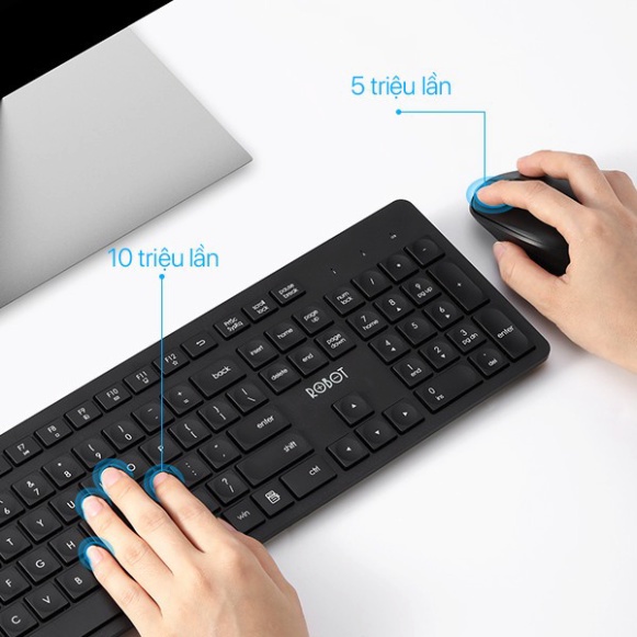 Bộ Bàn Phím Và Chuột Tĩnh Âm Không Dây 2.4GHz Độ Phân Giải 1600DPI TECHHIGH