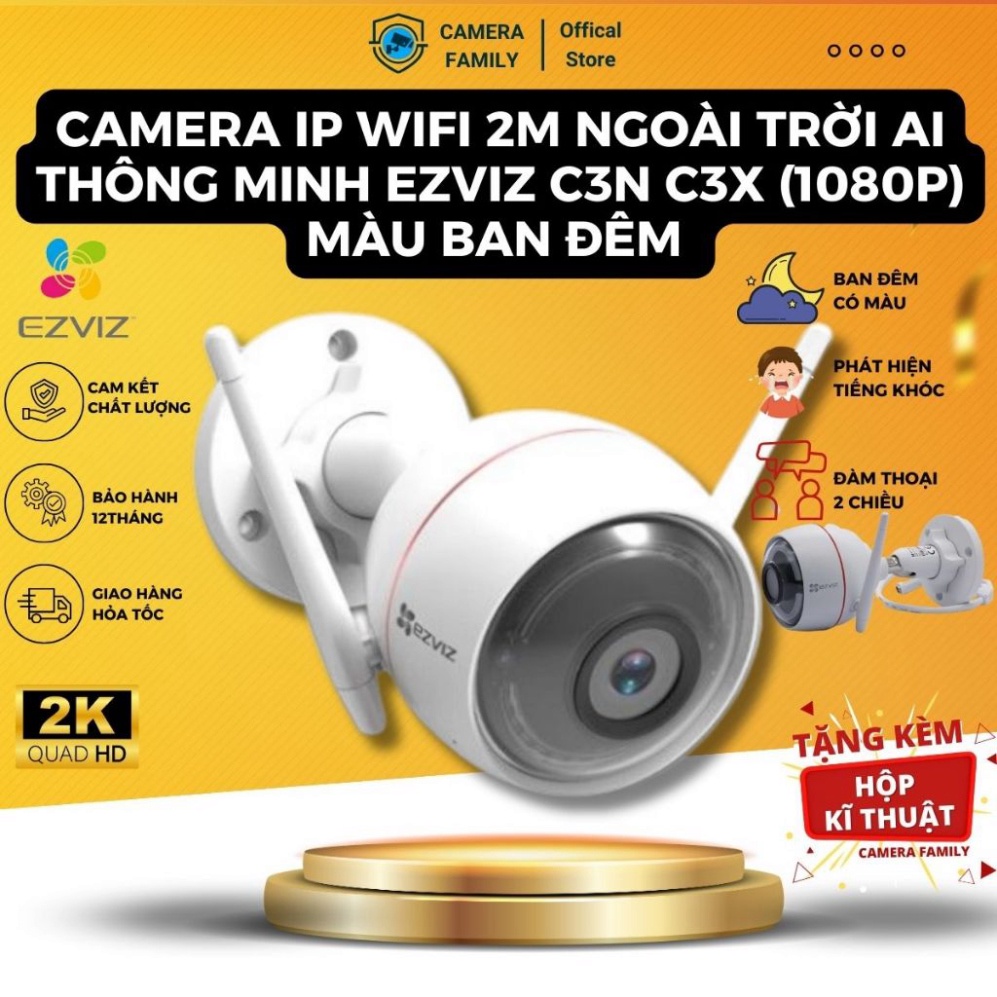 Camera IP WIFI 2M Ngoài Trời  AI Thông Minh EZVIZ C3N C3X  Màu Ban Đêm CHÍNH HÃNG - BH 24TH C3WN C3W HIKVISION .