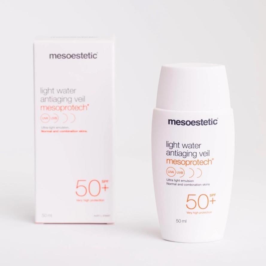 Kem chống nắng Mesoestetic Mineral Matt Antiaging Fluid Mesoprotech và Light Water Antiaging Veil