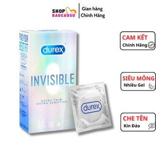 Bao cao su siêu mỏng Durex Invisible  nhiều gel tăng khoái cảm hộp 10 bao chính hãng (che tên sản phẩm kín đáo)