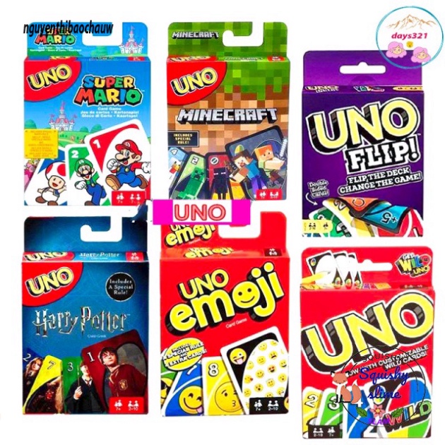 Bộ thẻ bài UNO WILD Flip Dos Naruto Mario Minicraft Harry potter Skipbo MSP99535