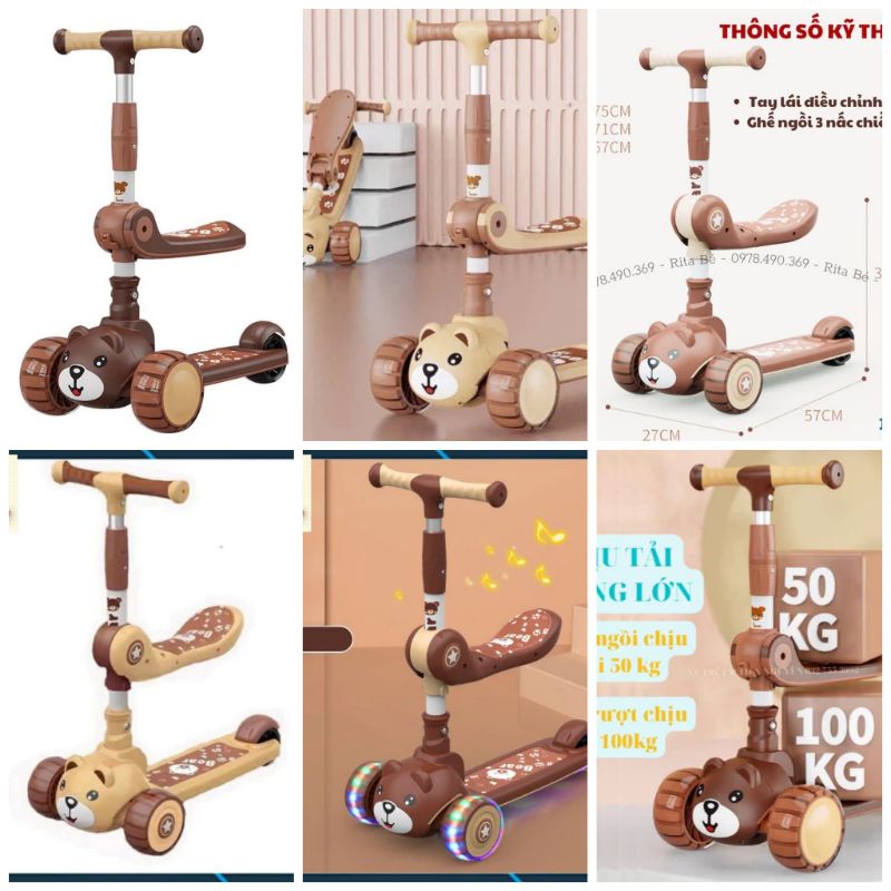Xe trượt Scotter 3 trong 1 có ghế ngồi + có đèn và nhạc/ xe trượt