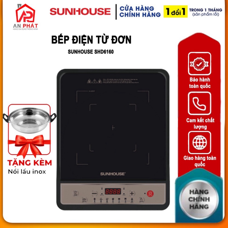 Bếp từ đơn Sunhouse SHD6160 tặng nồi lẩu inox - Hàng Chính Hãng Bảo Hành 24 Tháng