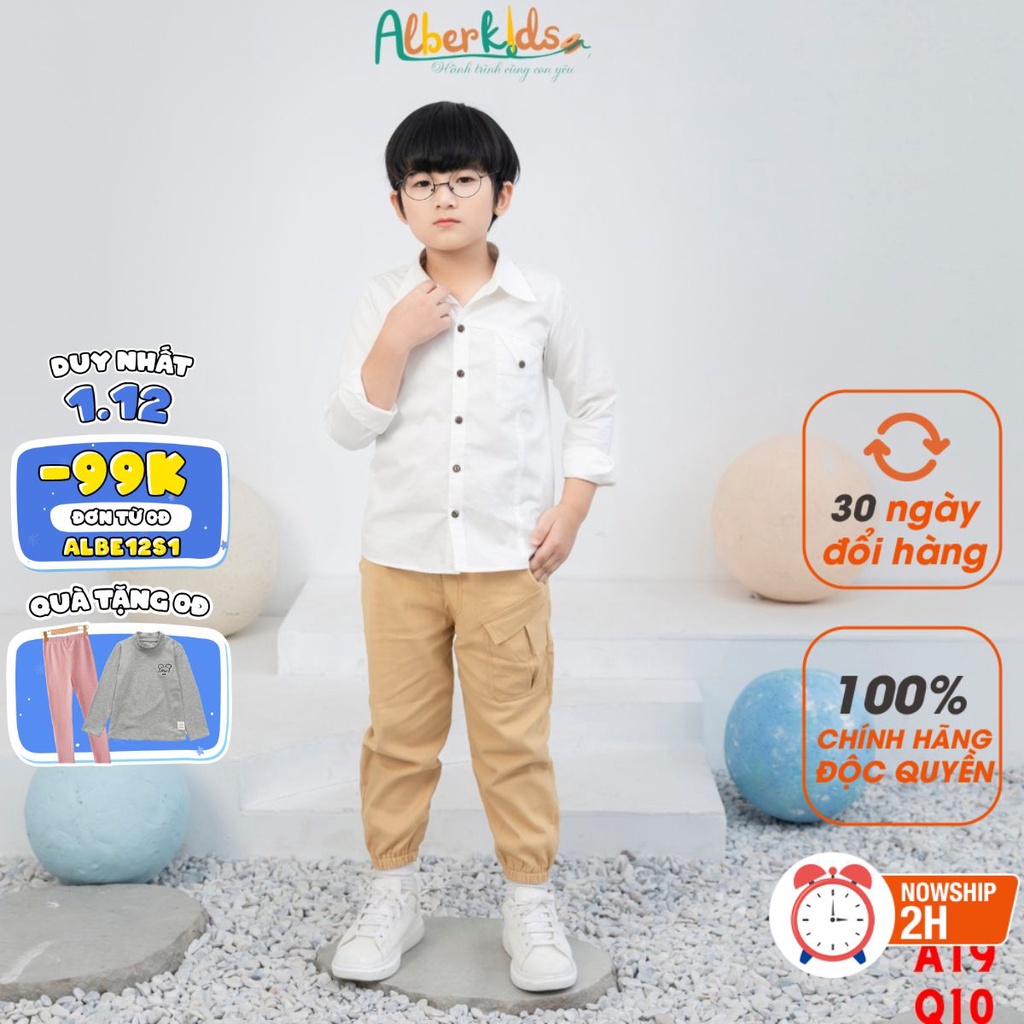 Sét đồ bộ bé trai ALBER áo sơ mi quần dài  phong cách Hàn Quốc cho trẻ em 5,6,7,8,9,10,11,12 tuổi [A19, Q10]