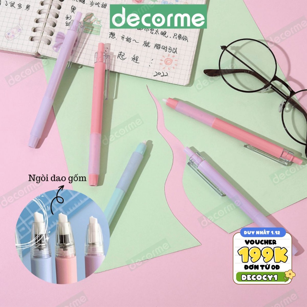 Bút Dao cắt giấy đầu gốm Decorme an toàn dùng rọc giấy, cắt tỉa, unboxing dụng cụ văn phòng phẩm nhiều màu sắc