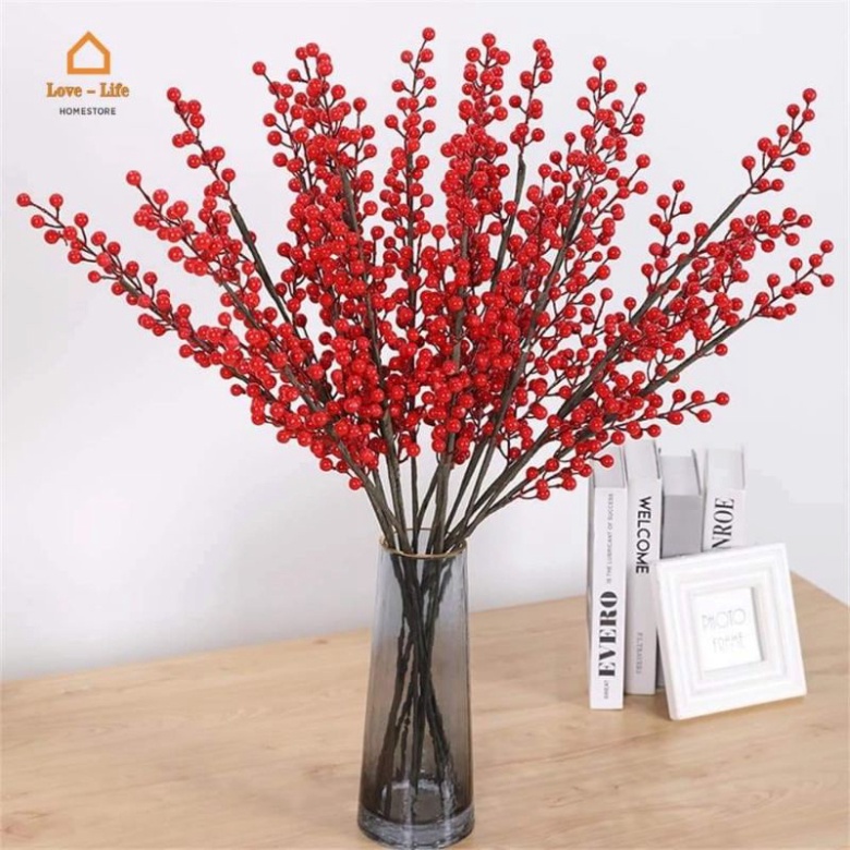 CÀNH ĐÀO ĐÔNG CAO CẤP DÀI 100CM 12 NHÁNH QUẢ