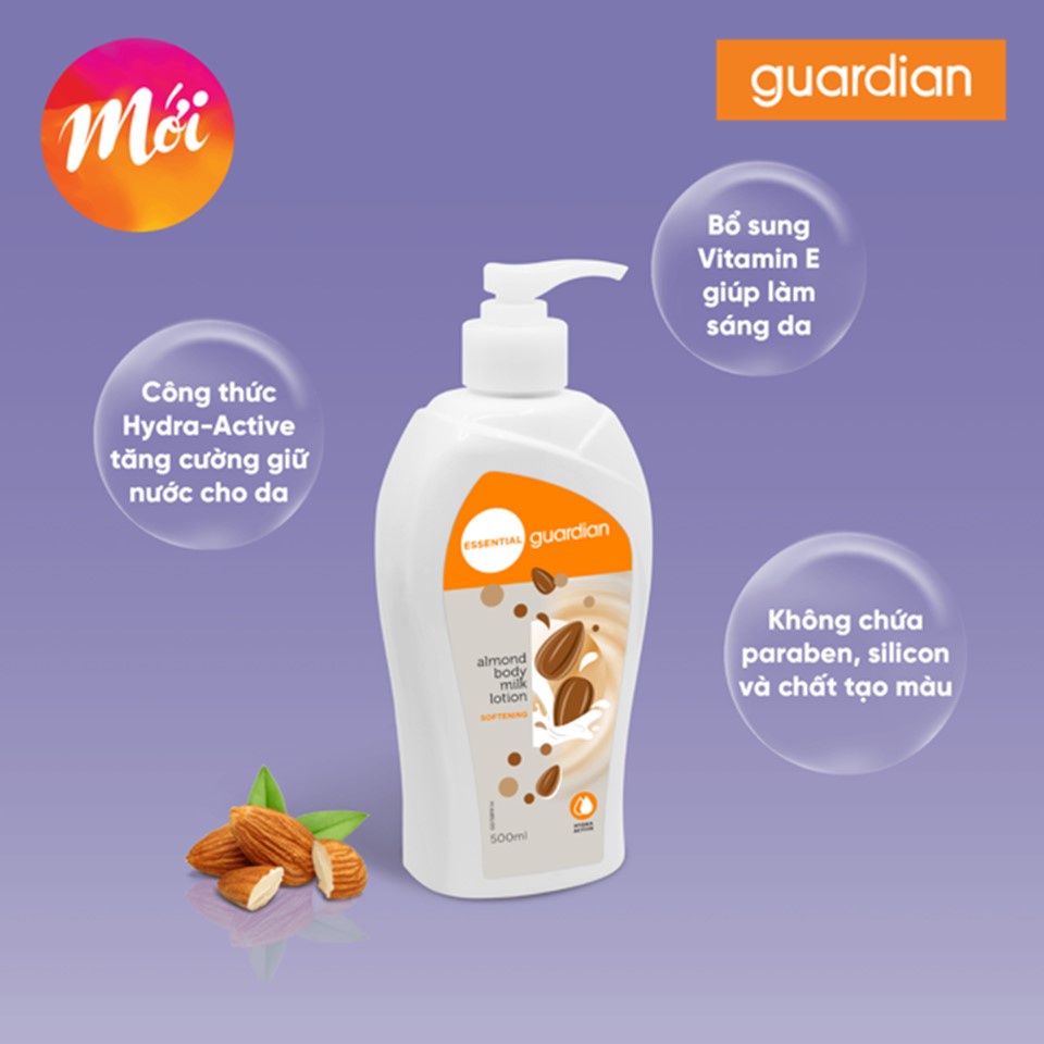 Sữa Dưỡng Thể Mịn Da Guardian Almond Smoothing Body Milk Lotion Chiết Xuất Hạnh Nhân 500ml