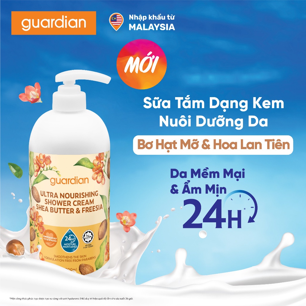 Sữa Tắm Dạng Kem Dưỡng Ẩm Guardian Ultra Nourishing Shea Butter & Freesia Shower Cream Bơ Hạt Mỡ & Hoa Lan Tiên 1000ml