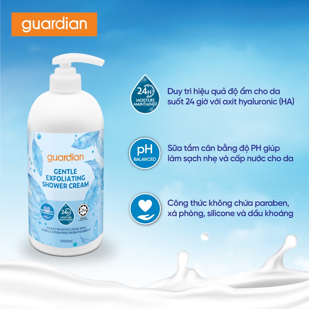 Sữa Tắm Dạng Kem Tẩy Tế Bào Chết Guardian Gentle Exfoliating Shower Cream 1000ml