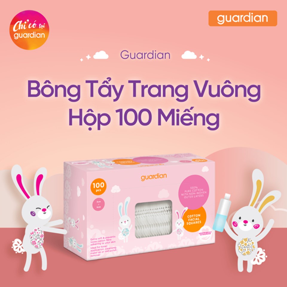 Bông Tẩy Trang Hộp Vuông Guardian Cotton Facial Squares 100 Miếng