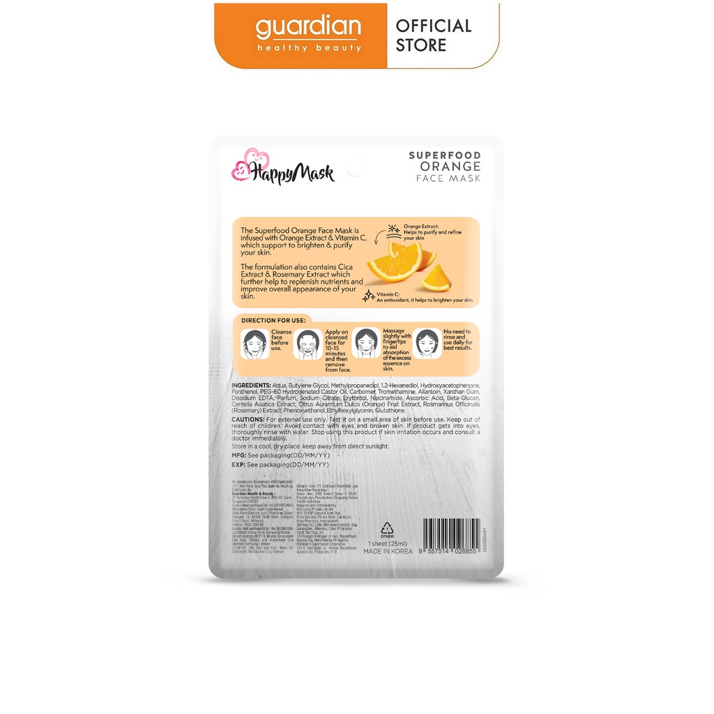 Mặt Nạ Dưỡng Sáng Da Happy Mask Superfood Orange Face Mask Orange Extract & Vitamin C Chiết Xuất Cam 25ml