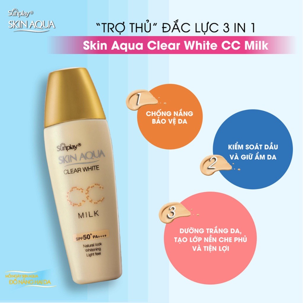 Sữa Chống Nắng Dưỡng Da Tạo Nền Trắng Mịn Sunplay Skin Aqua Clear White CC Milk SPF50 PA++++25Gr