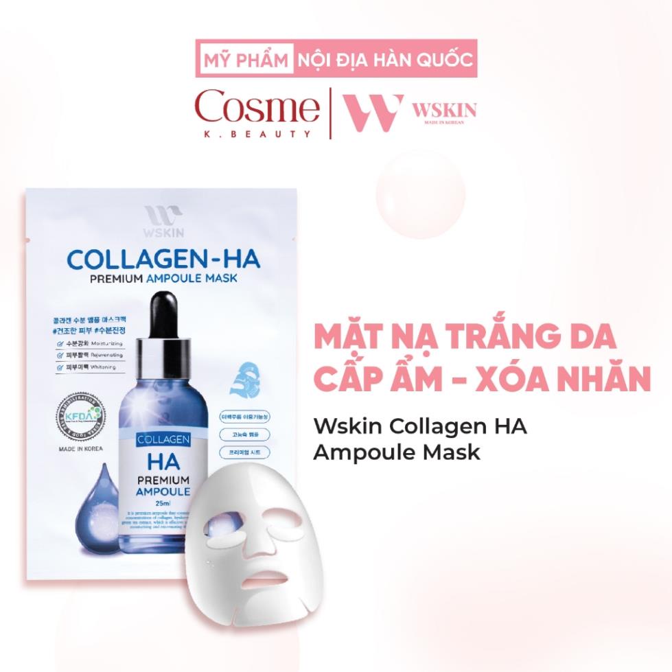 Mặt nạ giấy Wskin Collagen HA Ampoule Mask cấp ẩm xóa nhăn Hộp 10 mặt nạ WMN01 chính hãng
