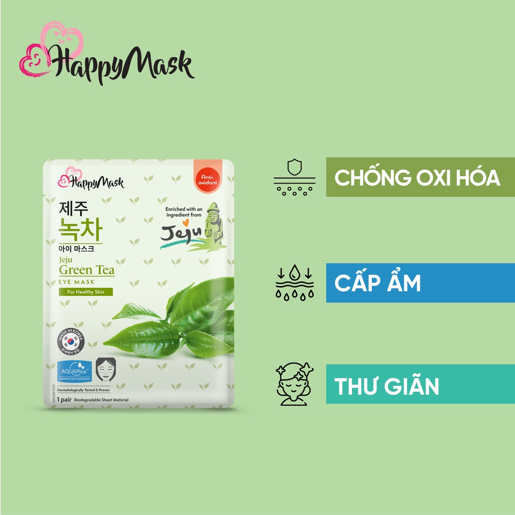 Mặt Nạ Mắt Hỗ Trợ Làm Chậm Quá Trình Oxy Hóa Happy Mask Jeju Green Tea Eye Mask For Healthy Skin Chiết Xuất Trà Xanh 8ml