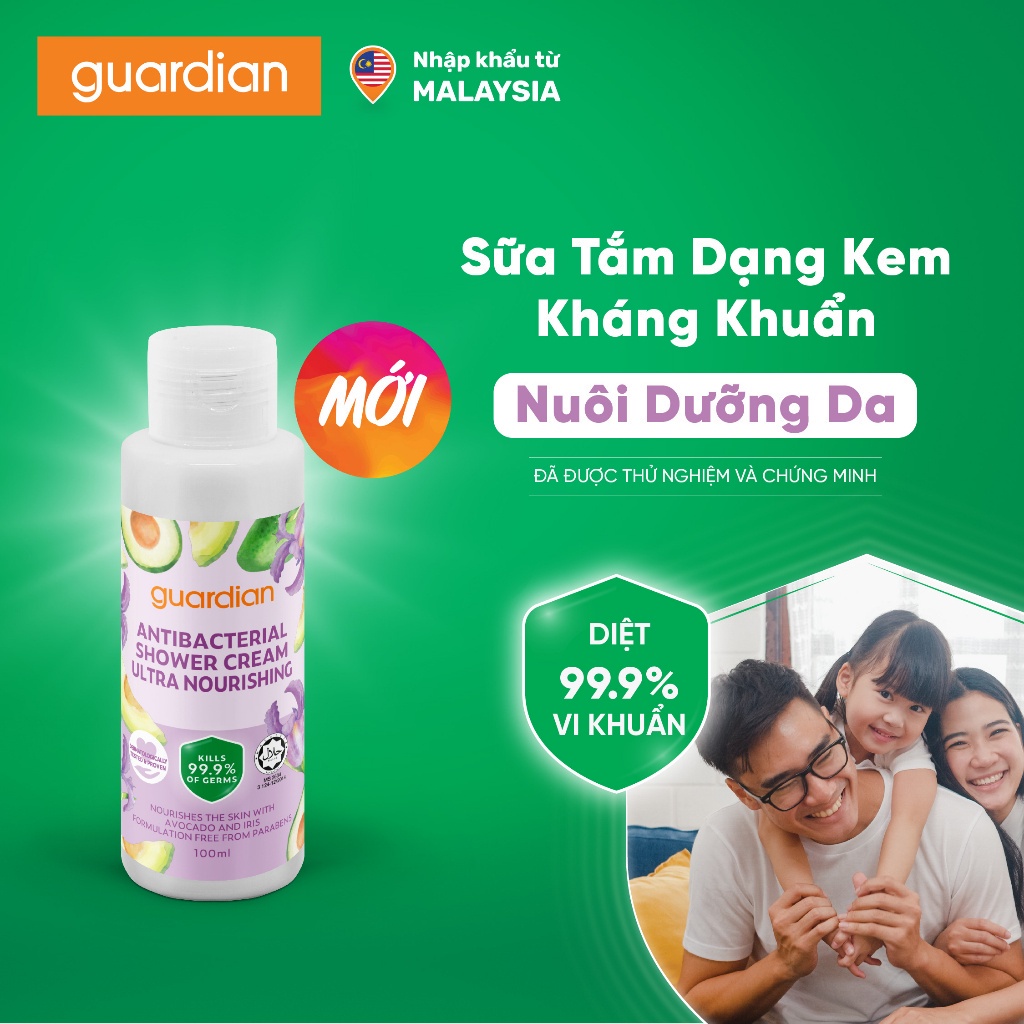 Sữa Tắm Dạng Kem Sạch Khuẩn Guardian Antibacterial Shower Cream Ultra Nourishing Nuôi Dưỡng Da 100ml