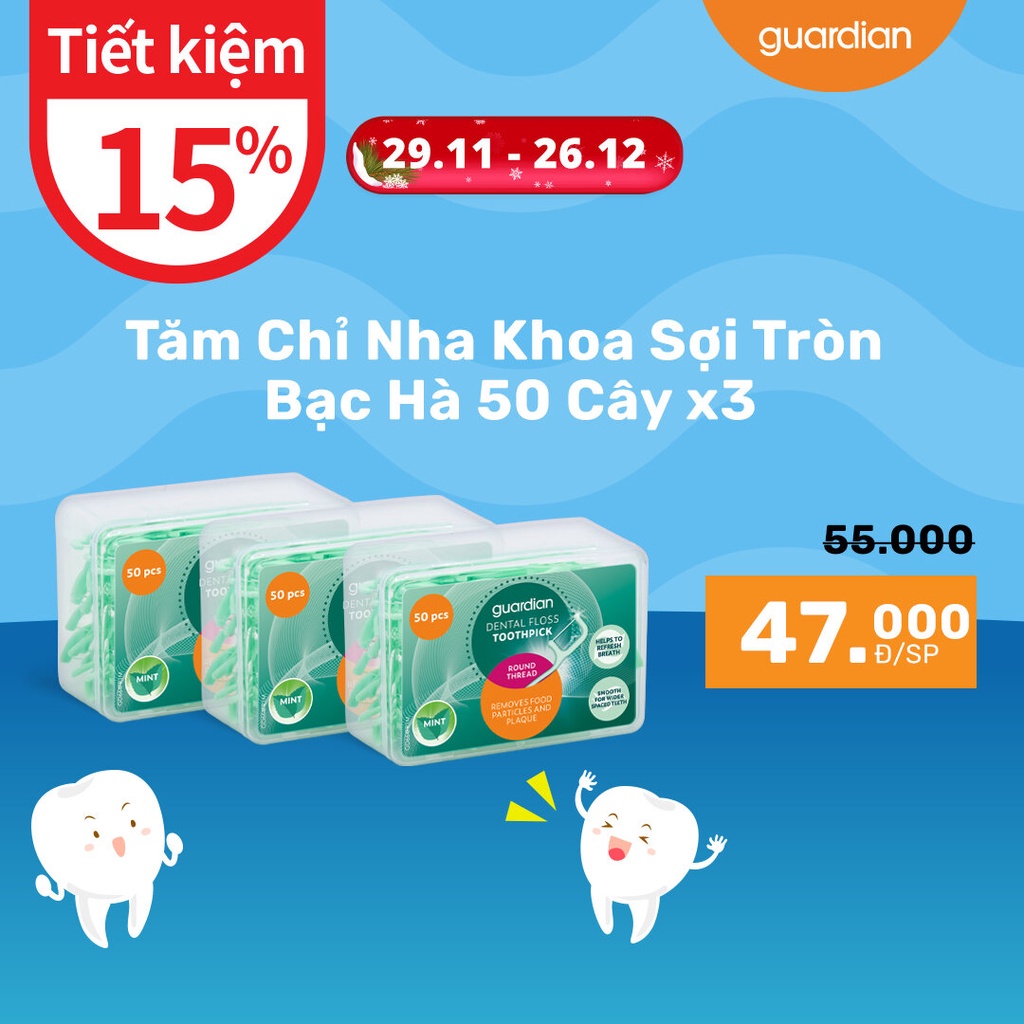 Tăm Chỉ Nha Khoa Bạc Hà Tròn Guardian 50 Cây x 3