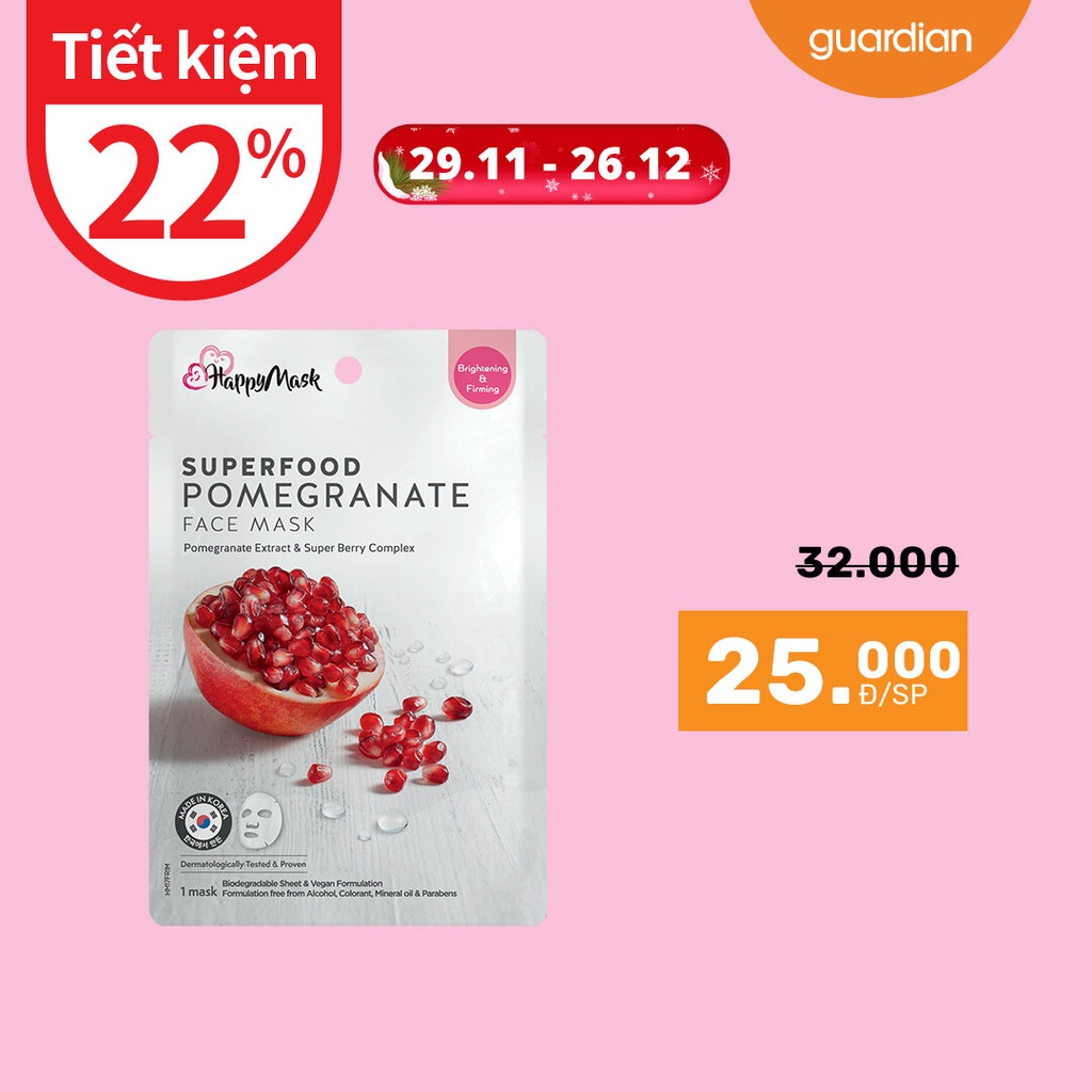 Mặt Nạ Dưỡng Ẩm Happy Mask Superfood Pomegranate Face Mask Chiết Xuất Lựu 25ml