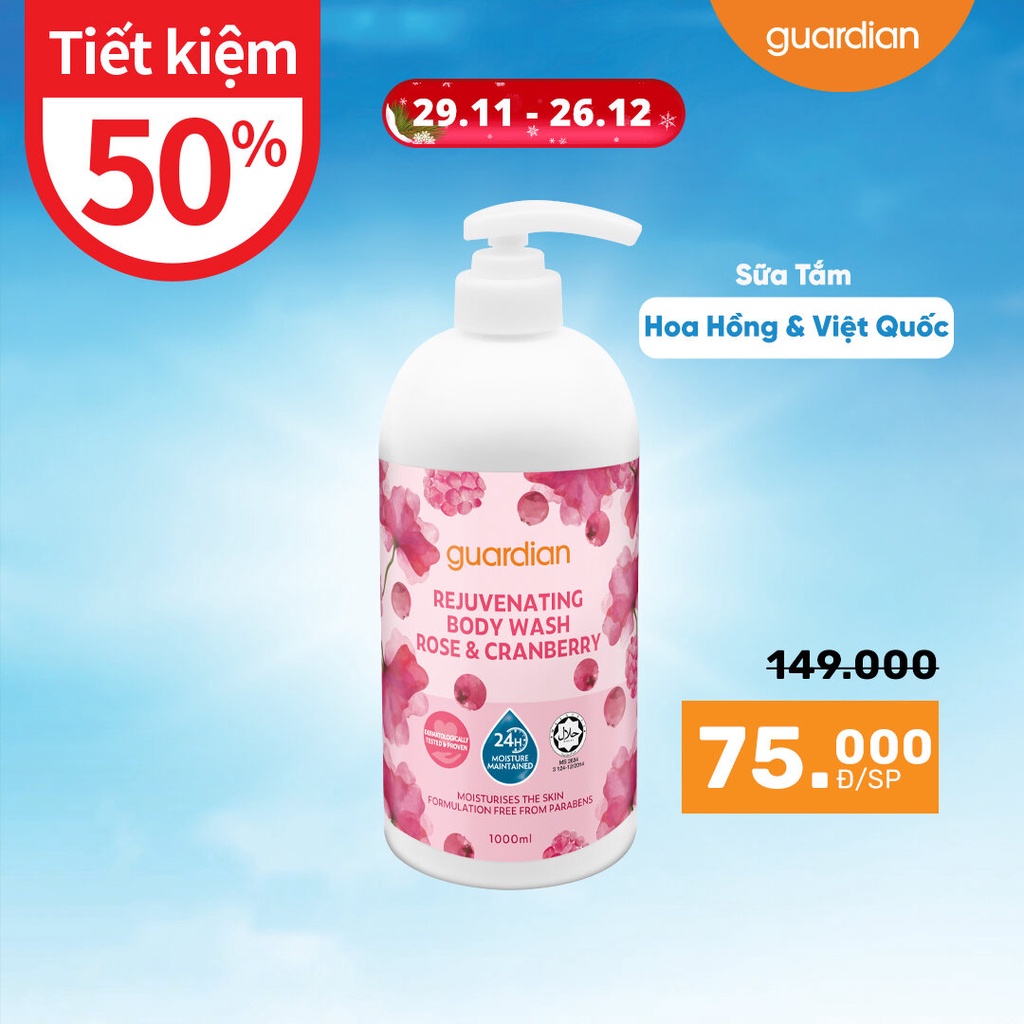 Sữa Tắm Giúp Tái Tạo Da Da Guardian Rejuvenating Rose & Cranberry Body Wash Hoa Hồng & Nam Việt Quất 1000ml