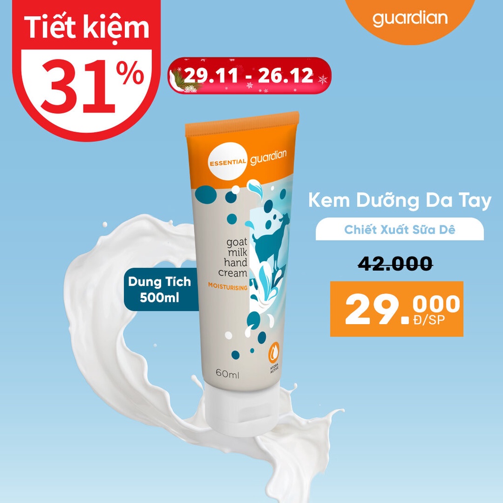 Kem Dưỡng Da Tay Dưỡng Ẩm Guardian Goat Milk Moisturising Hand Cream Chiết Xuất Sữa Dê 60ml