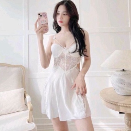 Váy ngủ hai dây satin, Đầm ngủ sexy lụa có mút  gọng ngực phối ren gợi cảm | BigBuy360 - bigbuy360.vn