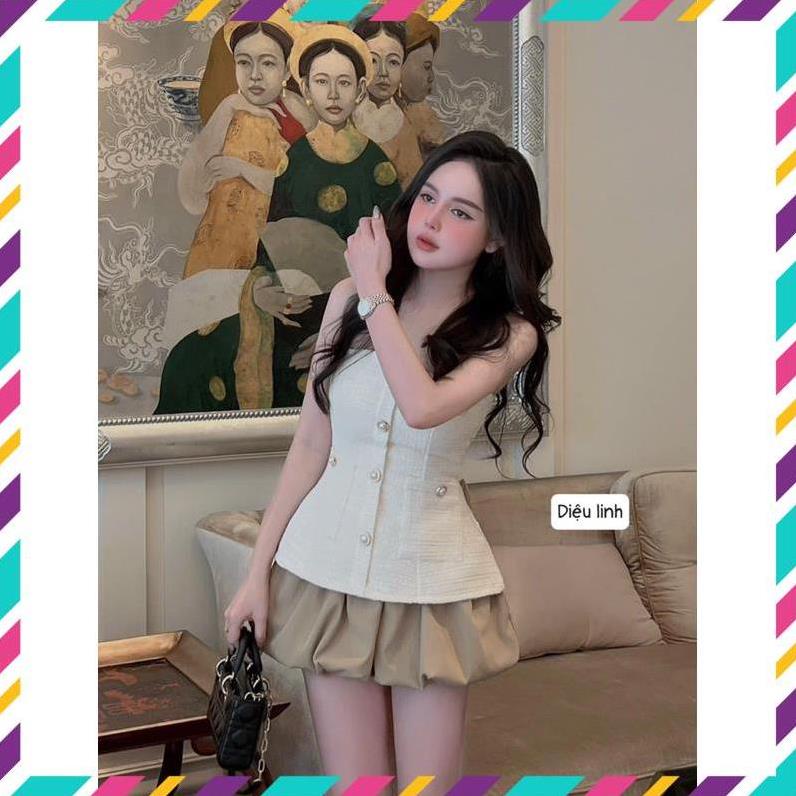 Set áo quây dạ pelum quần đùi bồng