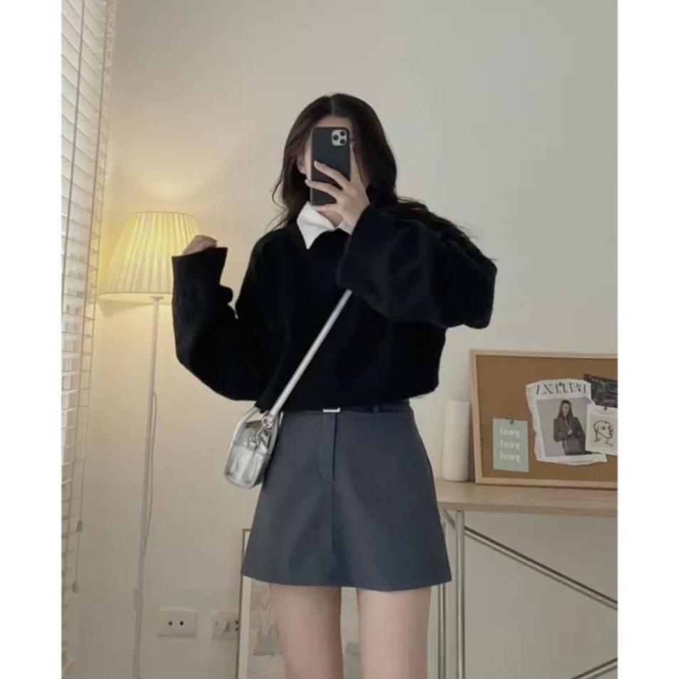 Áo len croptop trơn dài tay AO27