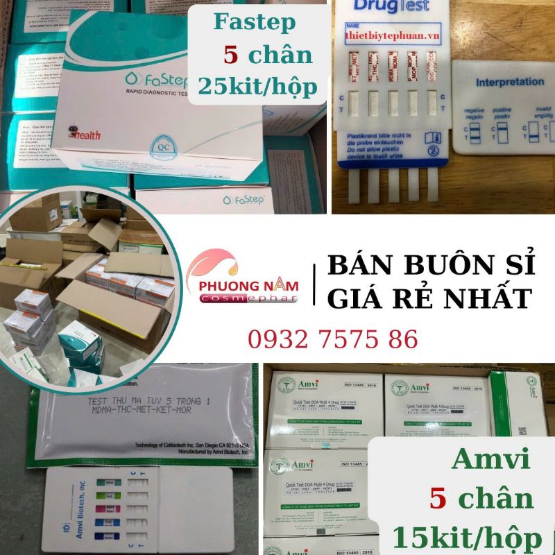 Bán sỉ giá rẻ kít test ma túy 5 chân Amvi và Fastep xét nghiệm bằng nước tiểu