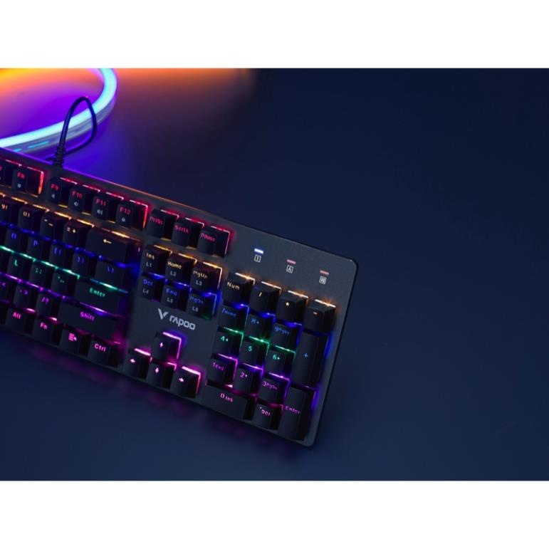 Bàn Phím Cơ Gaming Rapoo V500SE Có Dây Đèn Led Rainbow Chống Nước Siêu Bền - Hàng Chính Hãng