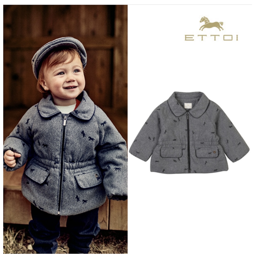 Áo khoác nỉ lót lông Ettoi ghi họa tiết ngựa BG size 90 (1 số thay mác moimoln)