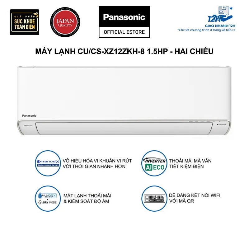 Máy lạnh/Điều hòa Panasonic CU/CS-XZ12ZKH-8 - Công suất 1.5HP-Hai chiều-Kết nối wifi