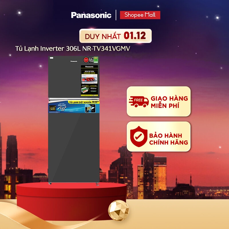 [TRẢ GÓP 0%] Tủ lạnh Panasonic Inverter 306 lít NR-TV341VGMV