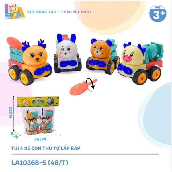 Set 4 xe lắp ráp thông minh, xe khủng long lắp ráp