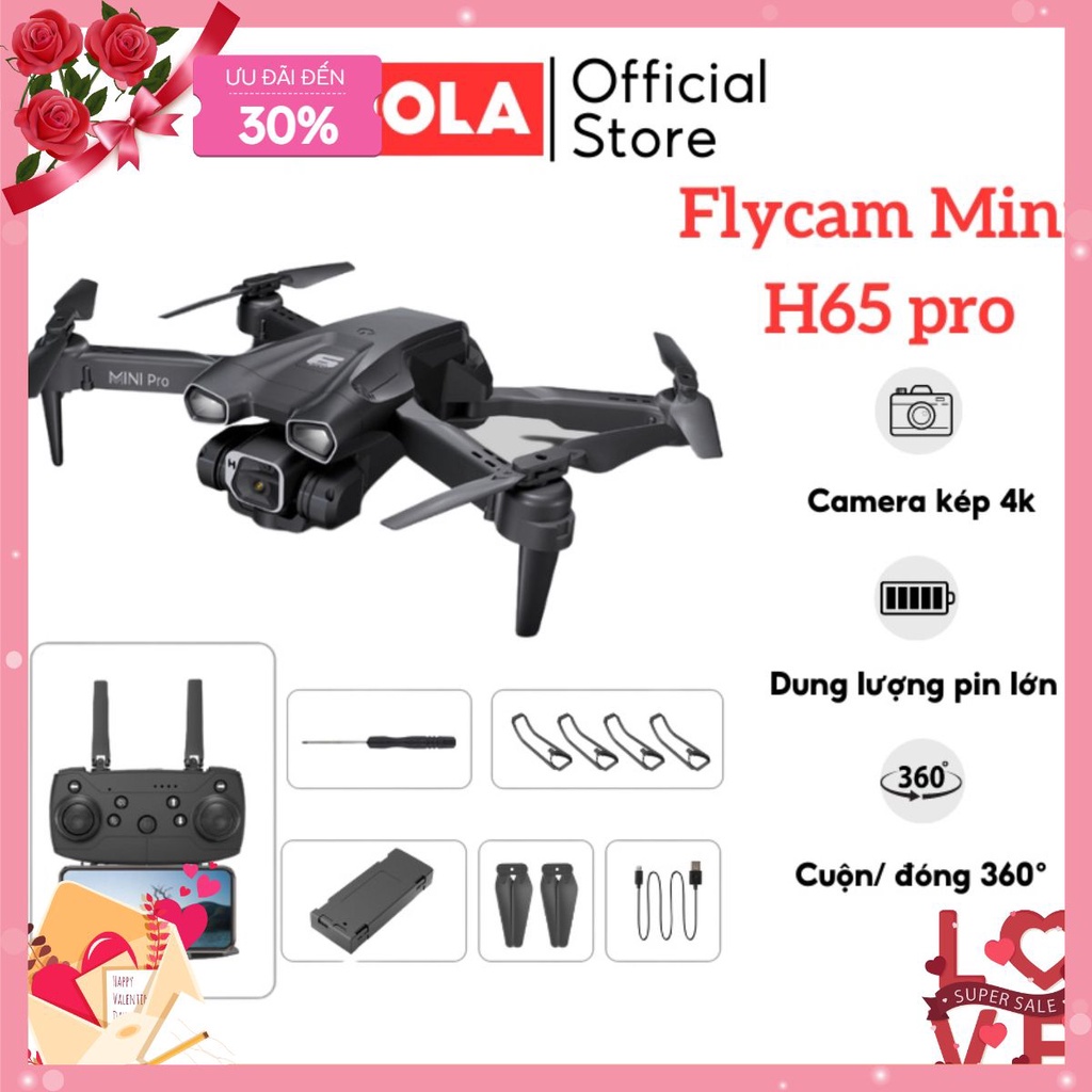 Flycam máy bay mini điều khiển từ xa H66 Pro -Camera kép 4K -Dung lượng pin lớn - Thời gian bay 20 phút Jola (Tặng oto)