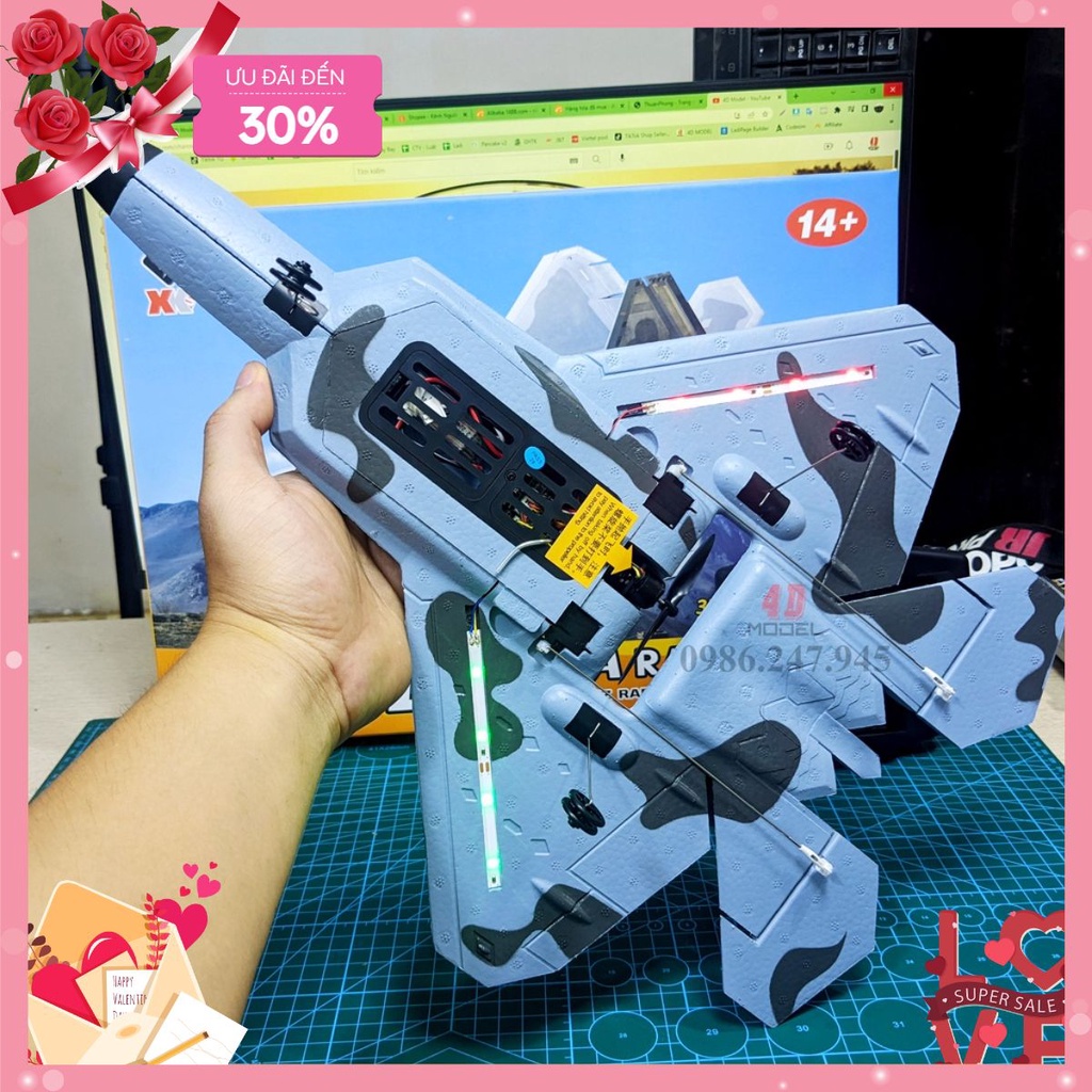 Máy Bay Điều Khiển A180 3 kênh F-22 Raptor WLToys XK. Động cơ không chổi than. Có mạch cân bằng (Tặng oto)