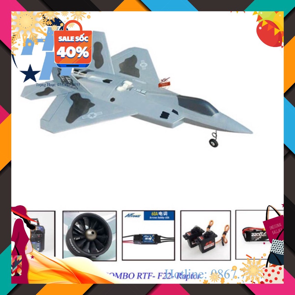 Máy Bay Điều Khiển F22 sải 72cm F-22 Raptor tangotochbi
