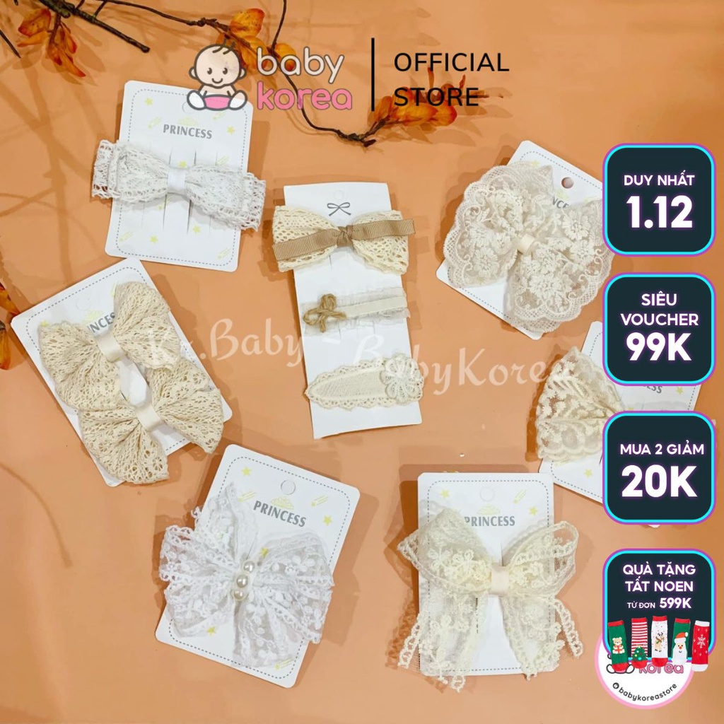 Set 4 kẹp tóc handmade dễ thương made in Korea cho bé gái mọi lứa tuổi thời trang trẻ em BABYKOREA