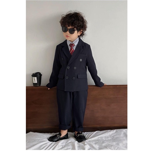 Set áo vest quần cà vạt bé trai