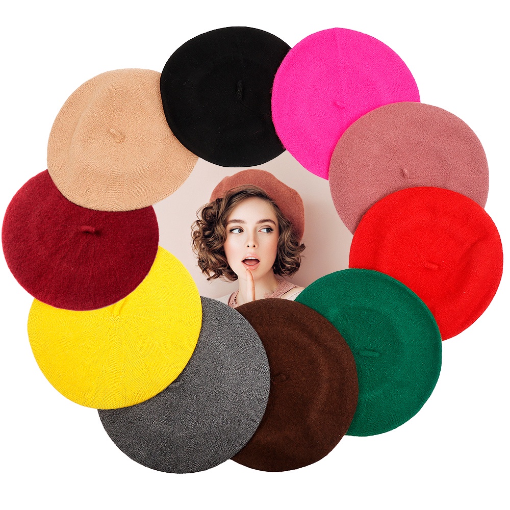 Mũ nồi len màu trơn thời trang thanh lịch cho nữ