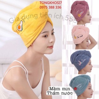 Khăn quấn đầu lau khô tóc 2 lớp thấm nước tốt, khăn chùm đầu làm khô tóc sau khi gội, giúp khô tóc