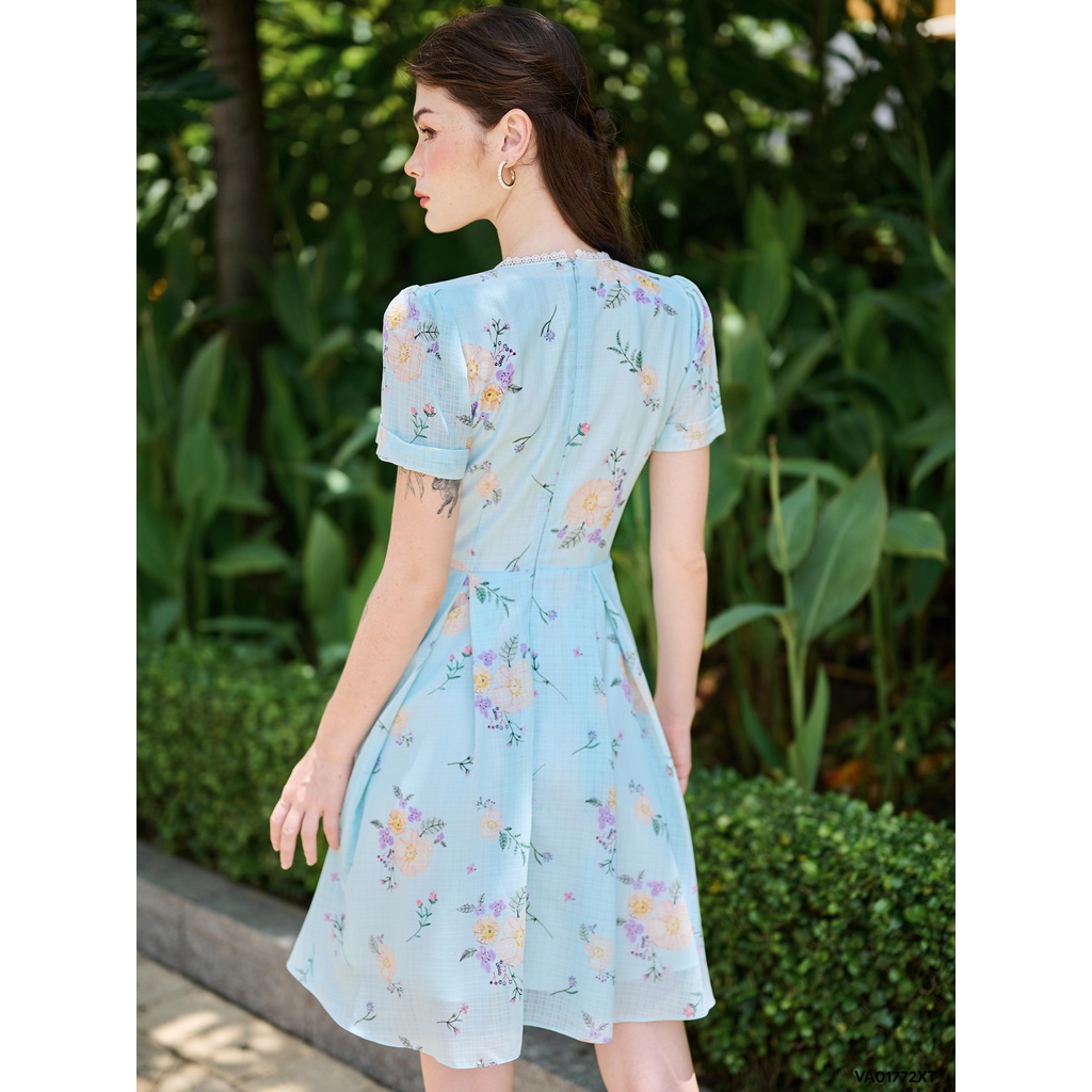 Váy hoa xanh phối ren 1VA01772XT Lep'