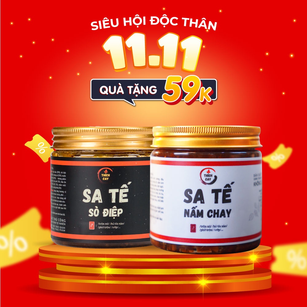 Combo 02 hũ Sa tế sò điệp & Sa tế Nấm chay Thích Cay 250g đa dụng, tiện lợi