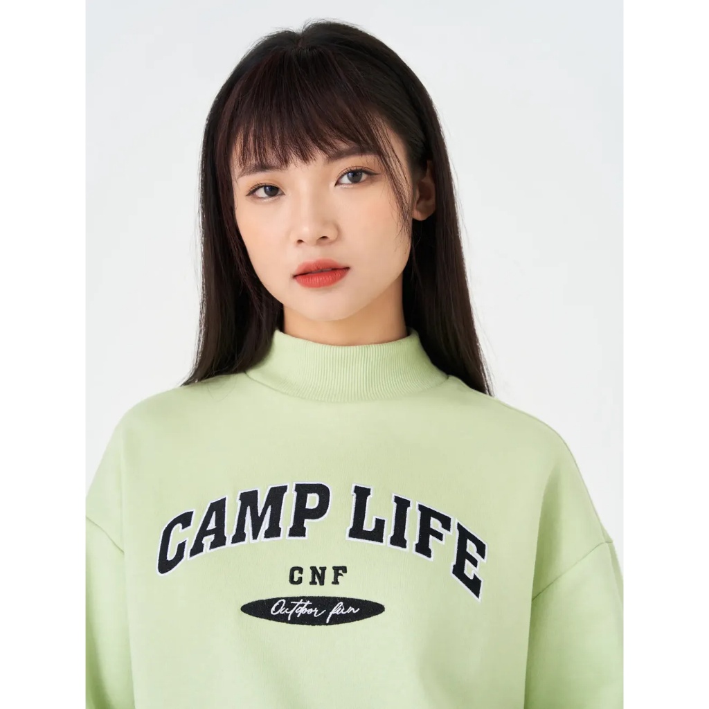 Áo nỉ nữ CANIFA dáng ngắn cổ cao dài tay in hình 6TW23W016