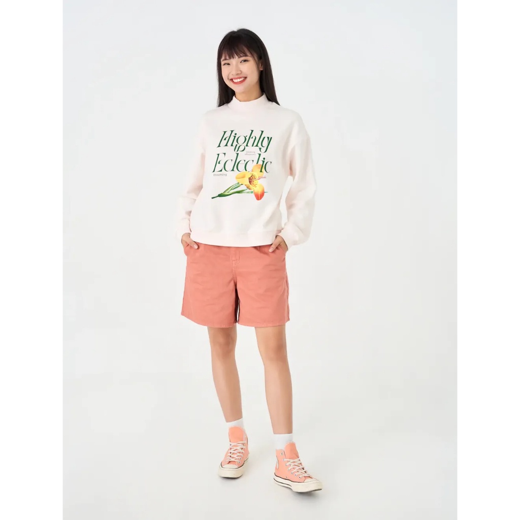 Áo nỉ nữ CANIFA dáng ngắn cổ cao dài tay in hình 6TW23W016