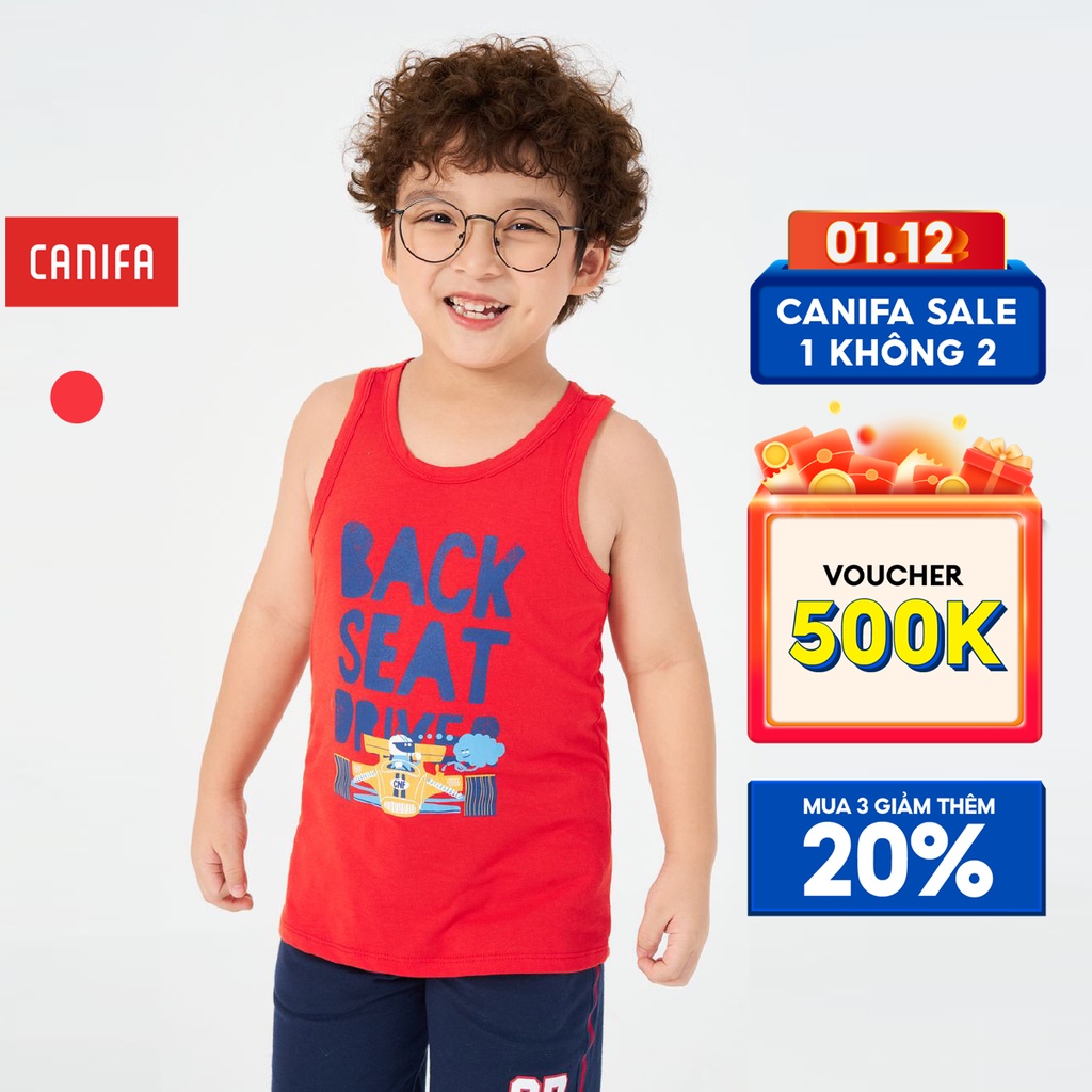 Áo ba lỗ bé trai CANIFA chất liệu 100% cotton in hình ô tô 2TA22S021