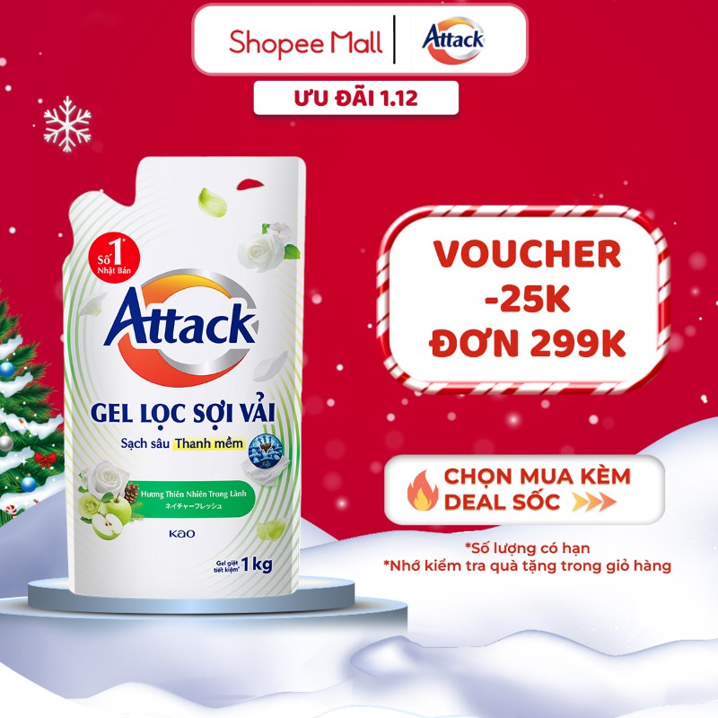 [GIẢM 50K ĐƠN 300K] Gel Giặt Attack Hương Thiên Nhiên Trong Lành Túi 1Kg