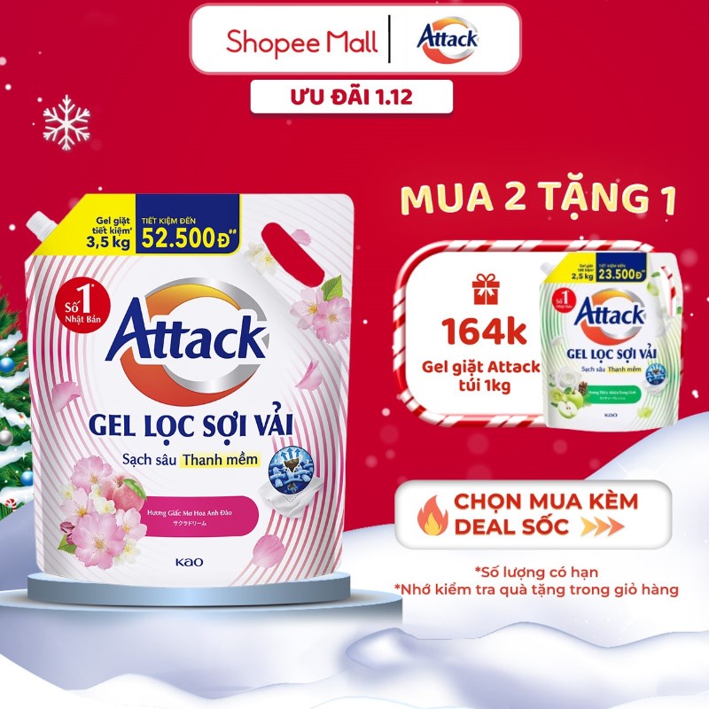 Gel Giặt Attack Hương Giấc Mơ Hoa Anh Đào Túi 3.5Kg