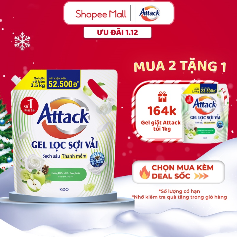 Gel Giặt Attack Hương Thiên Nhiên Trong Lành Túi 3.5Kg
